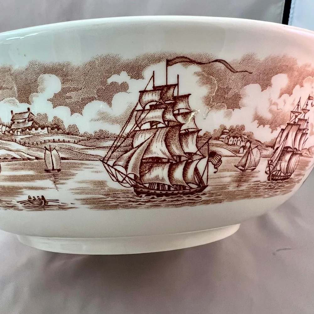 Alfred Meakin Fair Winds Bowl 10in Brown Excellent Historical Maritime